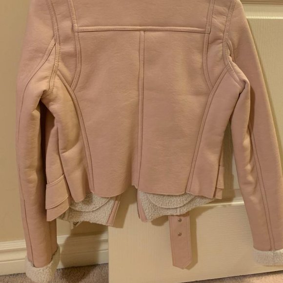 Women's Lipsy London Pink Leather and Shearling Cropped Biker Jacket - Picture 2 of 4